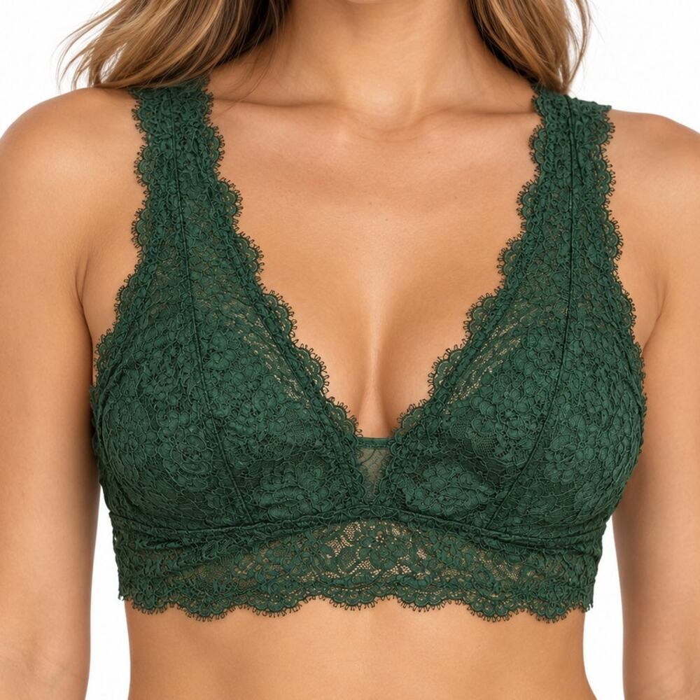 Aerie Dark Green Scalloped Lace V-Neck Bralette